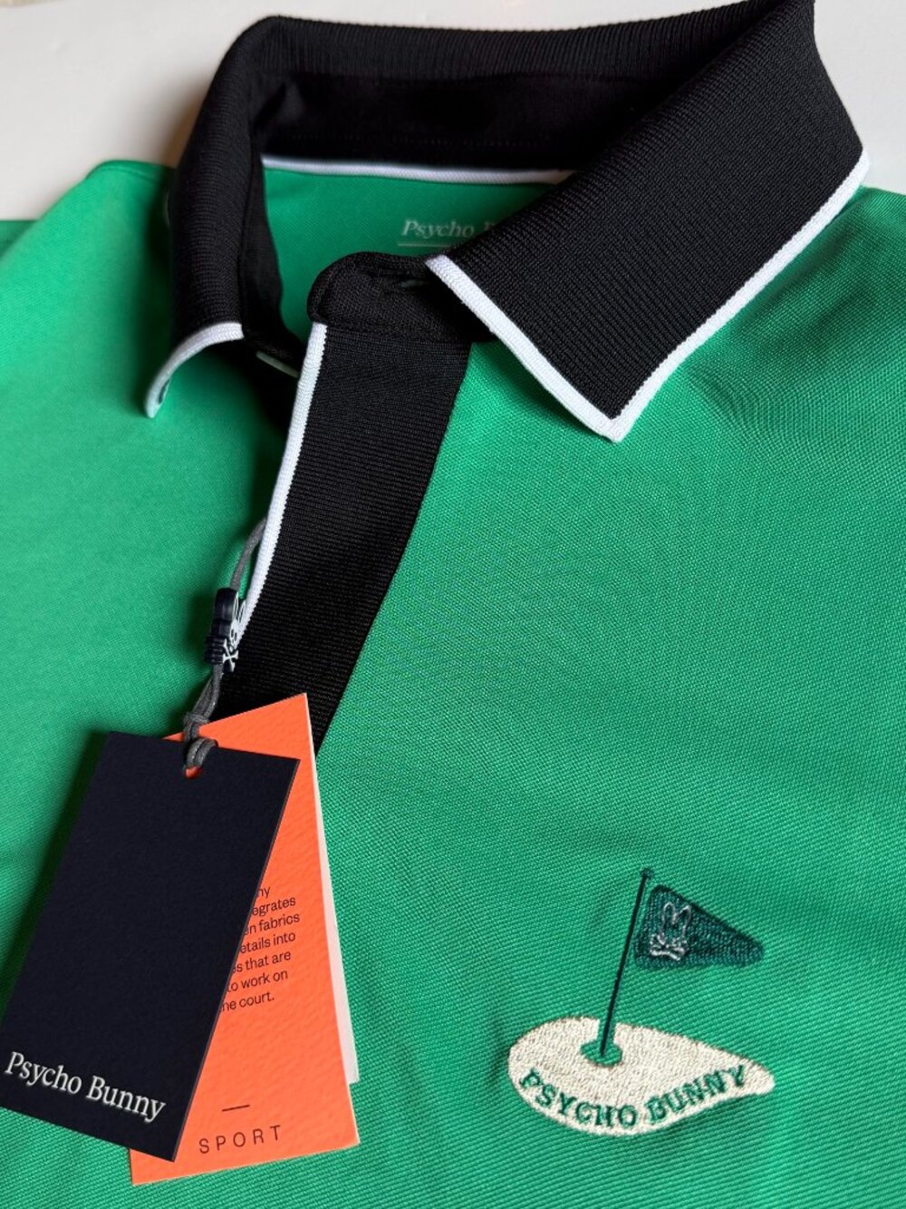 Psycho Bunny Sport Golf Polo Mens Medium Green Embroidered Flag Logo Pique NWT